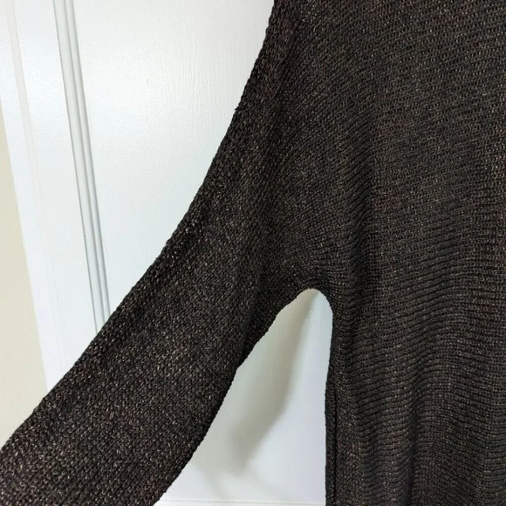 Like New Eileen Fisher Split Sleeve Black Bronze Sweater‎ S Organic Linen Size S